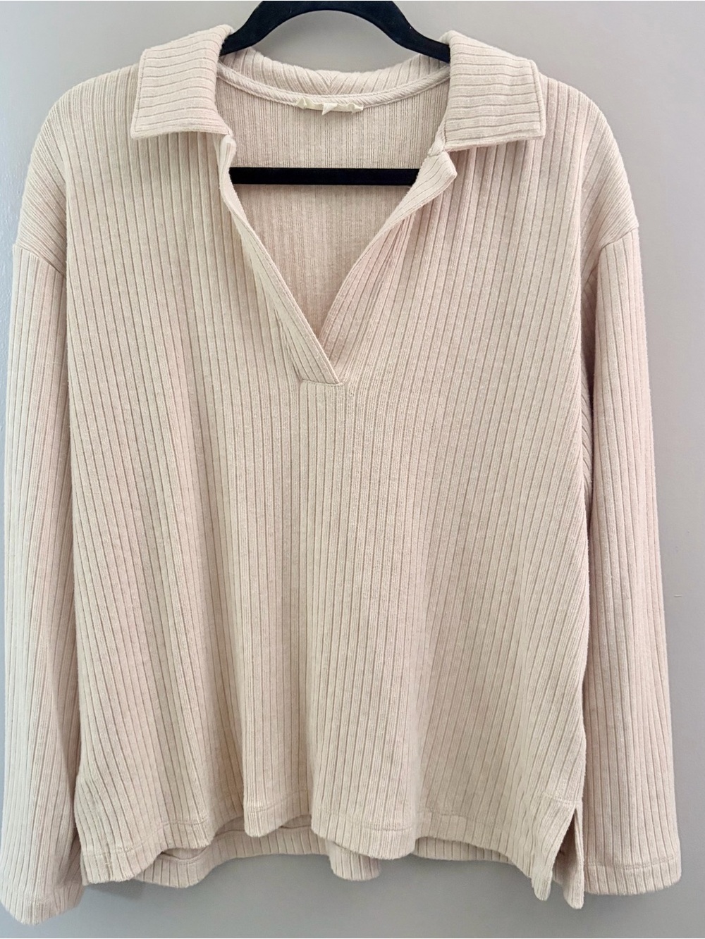 Madewell Ribbed Johnny Collar Sweater Pullover Cream Size L